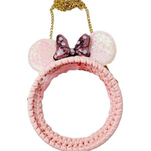 Mouse Ears Bow Clear Crossbody with Chain Strap Pink